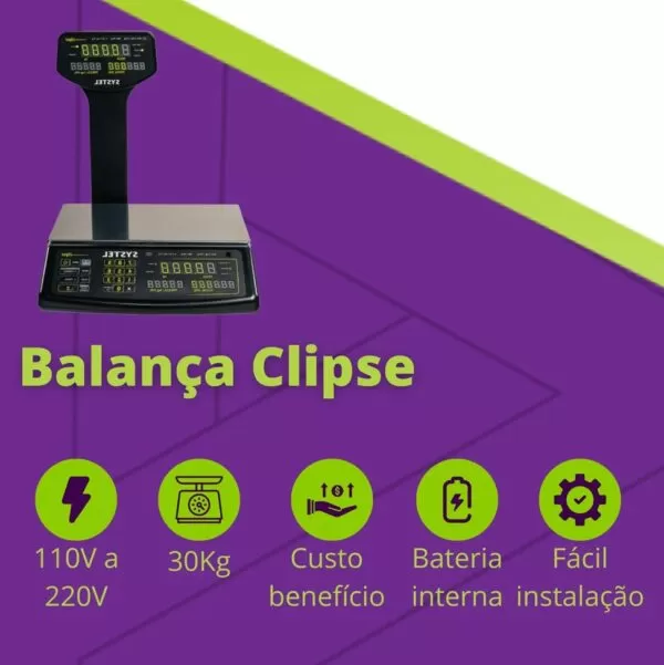 Balança Eletrônica 30kg Clipse 3T Preto com Coluna - SYSTEL - Image 4